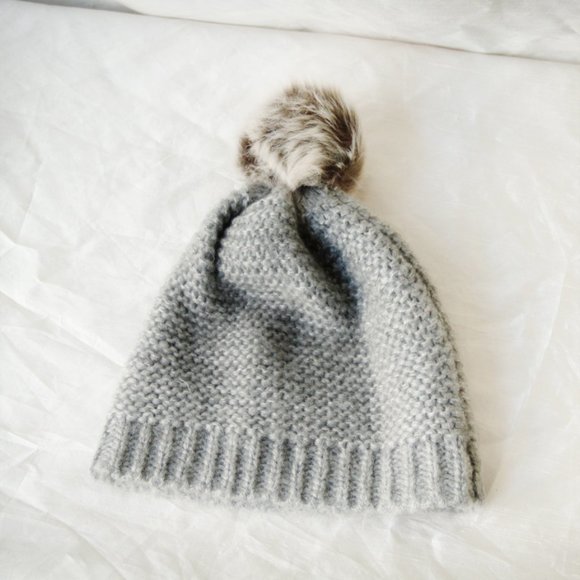Grey Fur Pom Pom Beanie - Picture 2 of 3